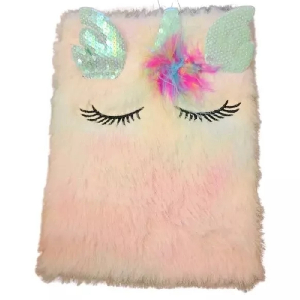 Unicorn Plush Notebook Journal Diary Daily Thoughts Furry Hardback 8x6